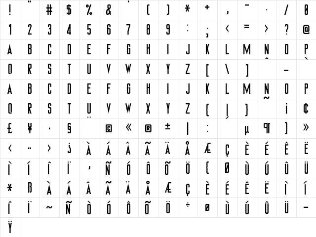 Glenway Regular  glyph index