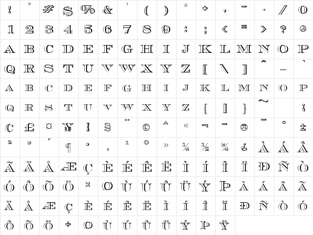 TribOutlineSCapsSSK Regular  glyph index