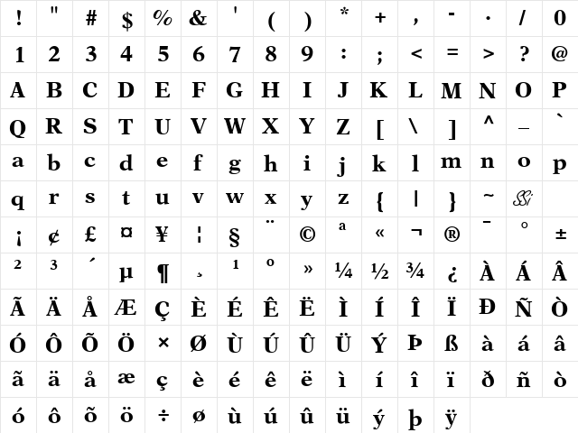 Orchid Black SSi Bold  glyph index