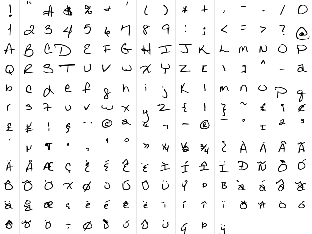 FG Marina Regular  glyph index