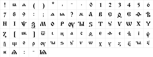 IzhitsaC Regular  glyph index