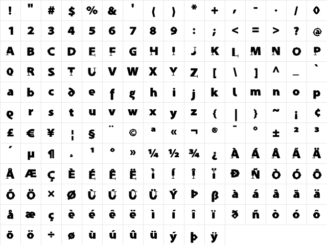 Prothesis-Caribiqu Regular  glyph index
