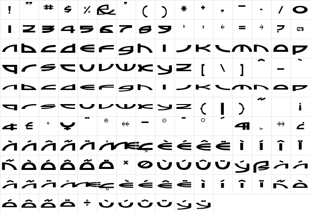 Sampler Italic  glyph index