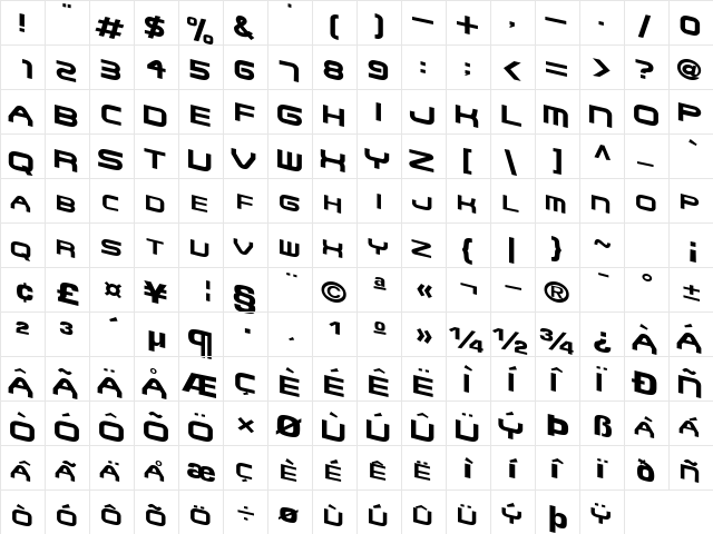 GoldCoastOutaControlSCapsSSK Regular  glyph index