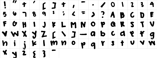 Pea Katie Shea Regular  glyph index