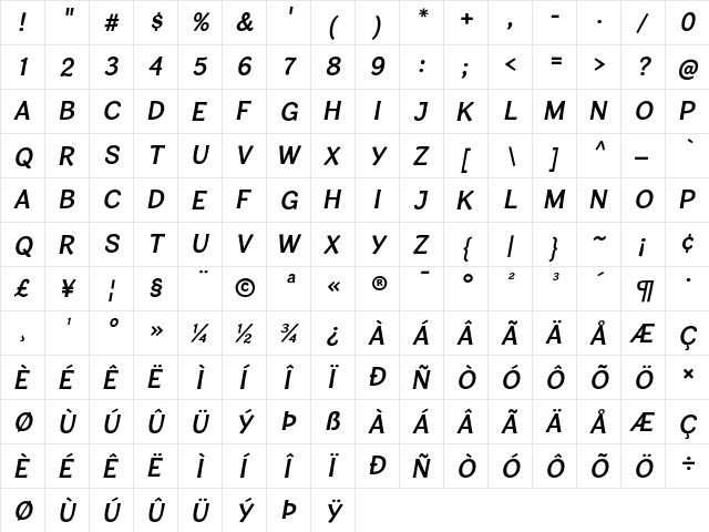 Cardigan Titling SemiBold Italic  glyph index