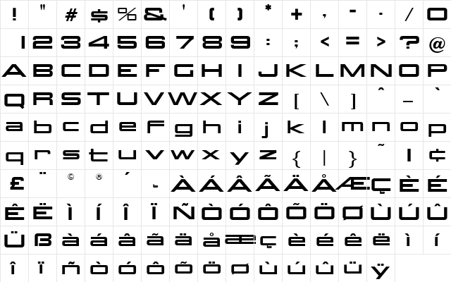 OPTIAggie Medium  glyph index