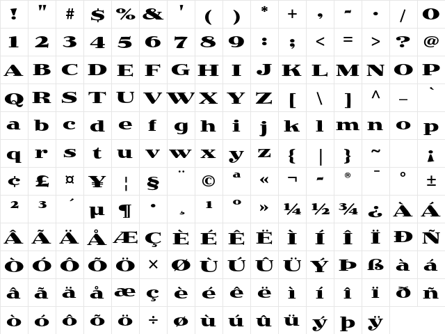 Jimbo Std Bold Expanded  glyph index