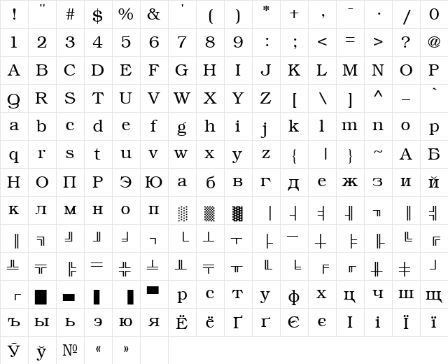 ER Bukinist 866 Normal  glyph index