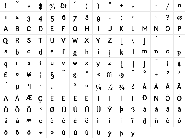 EquipoizeSans Bold  glyph index