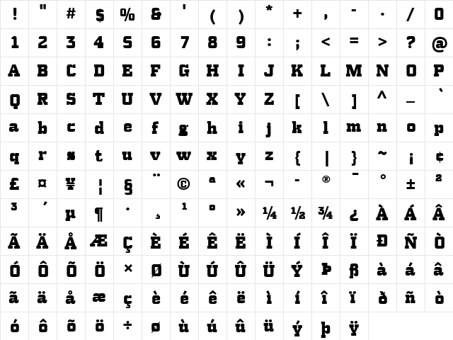 PF Synch Pro Black Black  glyph index