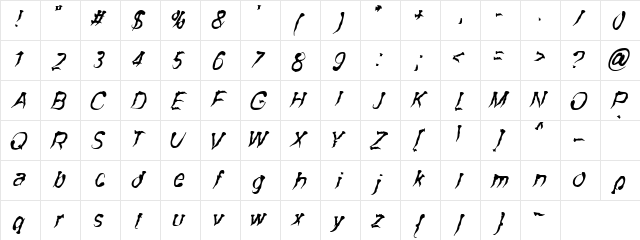 Wintro Mettalic Regular  glyph index