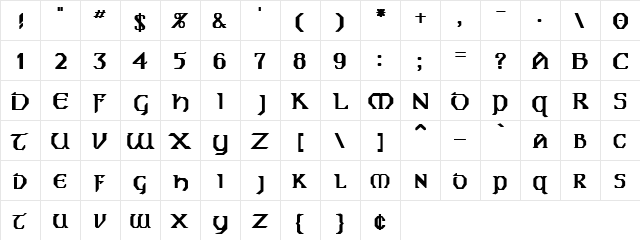 Jealous 1 Bold  glyph index