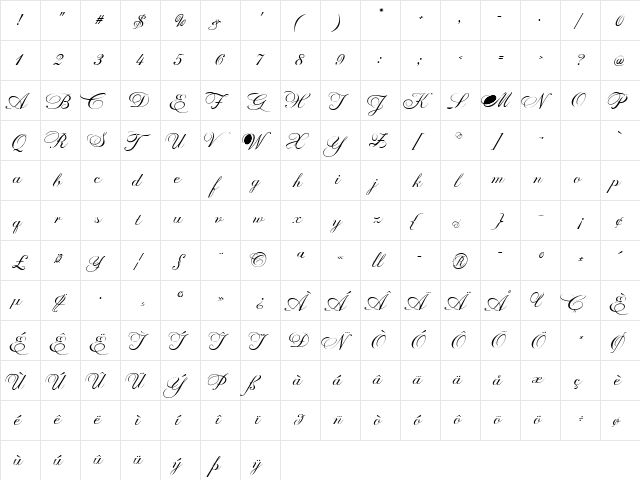 PrintsCharming Regular  glyph index