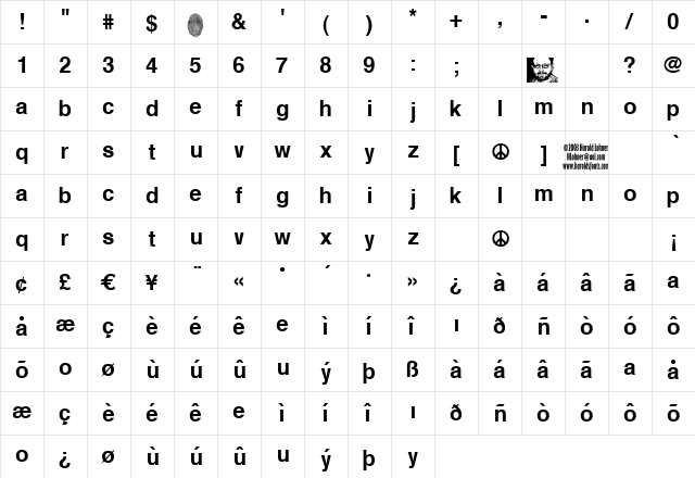 LevelFive Regular  glyph index