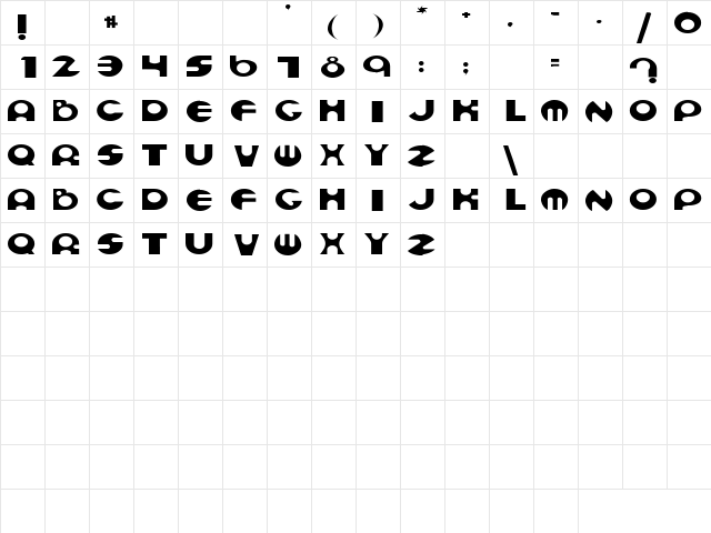 Lady 3 Regular  glyph index