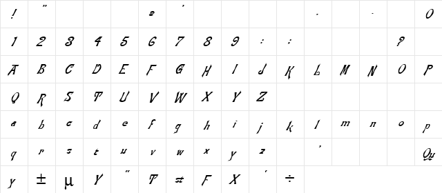 Flemish Italic  glyph index