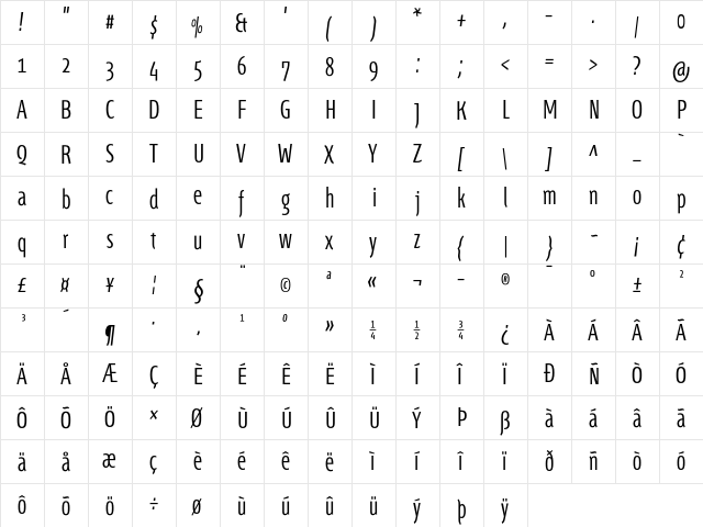 Fontana ND Ee OsF Light  glyph index