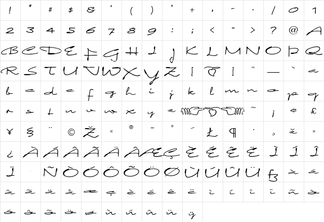 Elegance Regular  glyph index