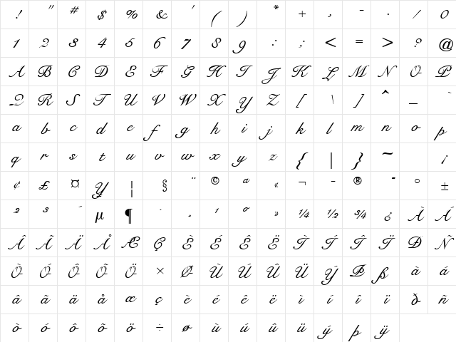 STAVANGER Regular  glyph index