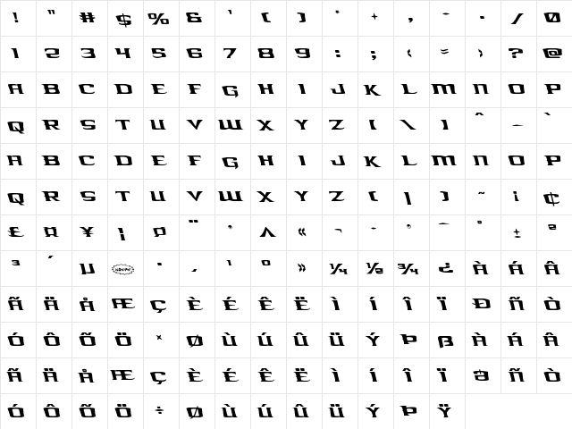 Kreature Kombat Leftalic Italic  glyph index