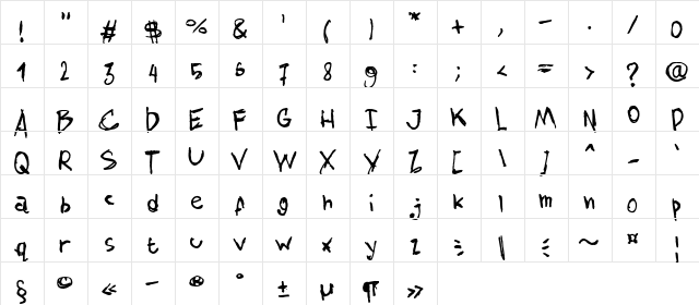 AmazHand_First Regular  glyph index