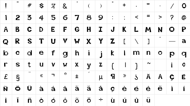 Beatsville Regular  glyph index