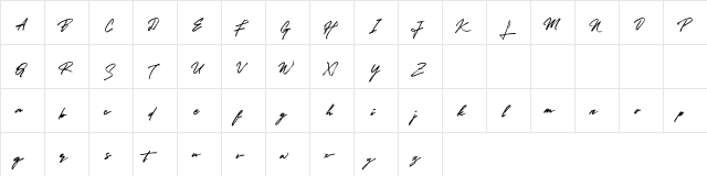 GoldenSignature Regular  glyph index