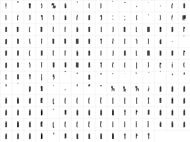 Hydronaut Condensed Regular  glyph index
