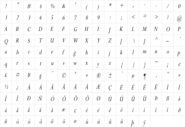 Perpetua Cn Italic Italic  glyph index