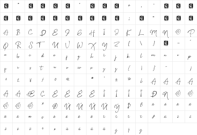 Safiar Signature Regular  glyph index