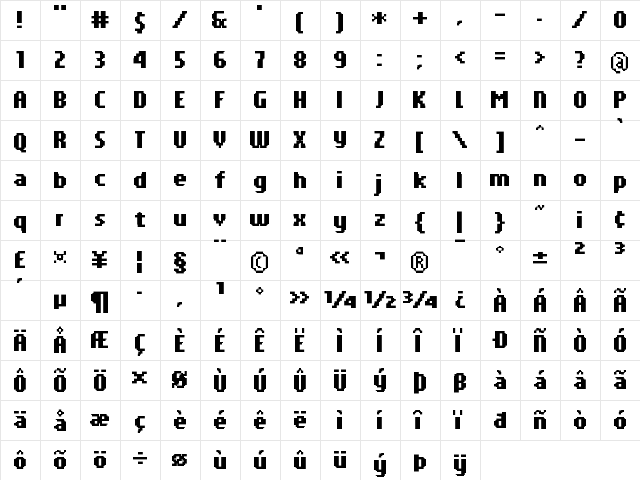 FFF Atlantis Condensed Regular  glyph index