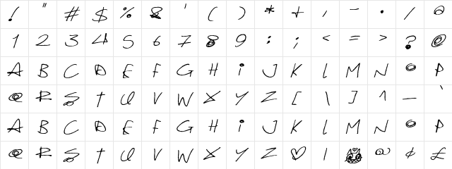 Quirky Cat Italic  glyph index