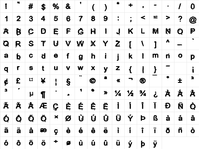 AB Cave Regular  glyph index