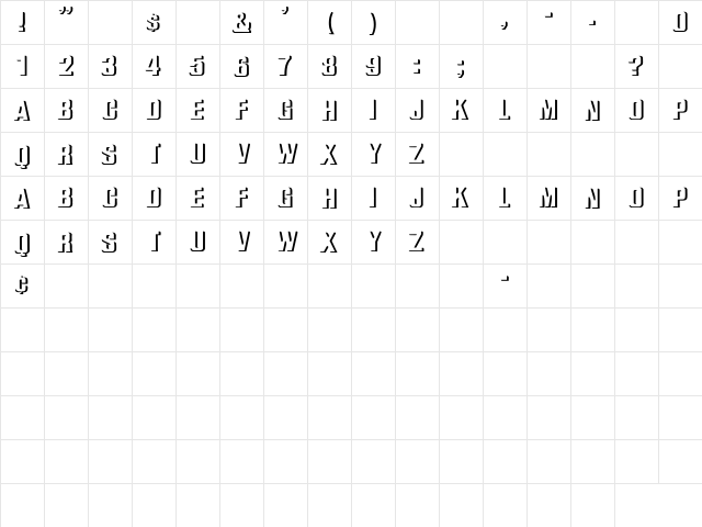 WhatA-Relief Bold Regular  glyph index