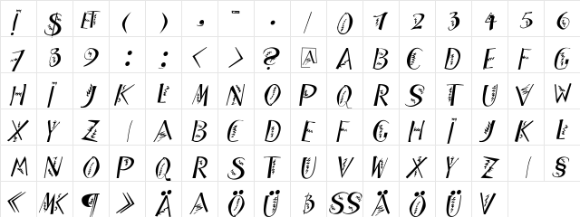 ZigzagDisplays Regular  glyph index