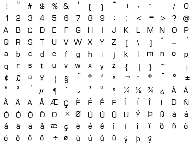 Microstyle ATT Regular  glyph index