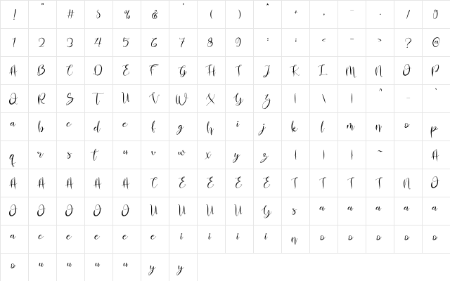 Almahira Regular  glyph index