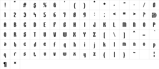 Grage ExtraBold Regular  glyph index