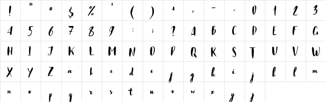 Just Believe Regular  glyph index