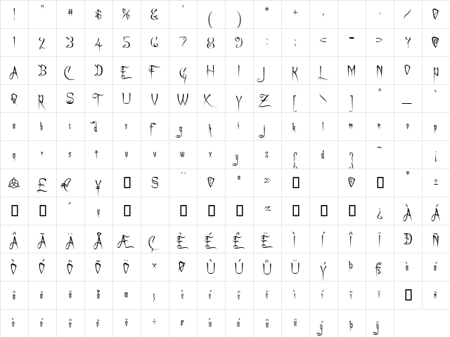A Charming Font Regular  glyph index