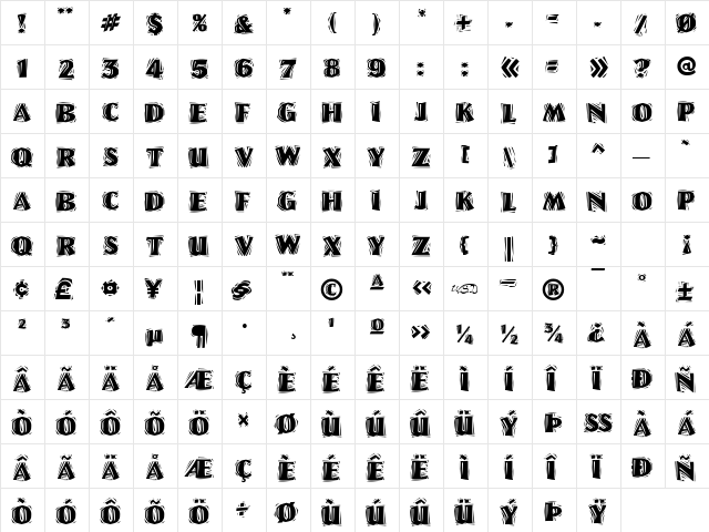 LinoLetter Cut Ragged Regular  glyph index