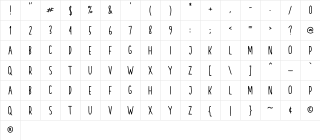 Hinami Regular  glyph index