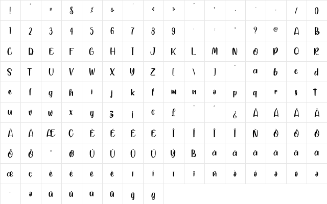 Yellow Rabbit - Personal Use Regular  glyph index
