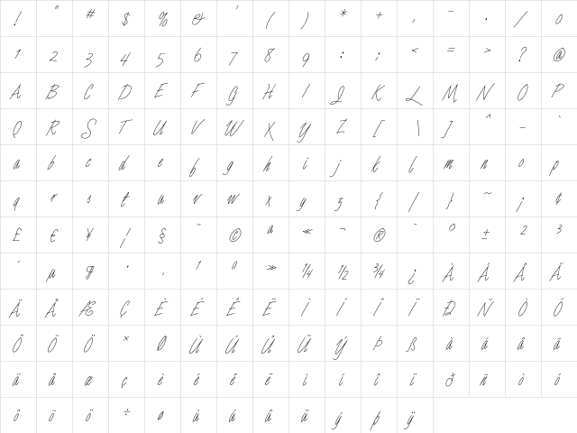 LuceThree Regular  glyph index