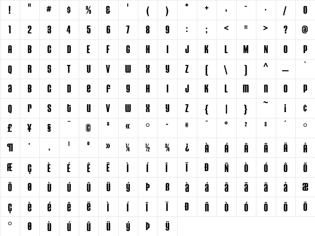 HouseGothicHG23Cond THRDFIL  glyph index