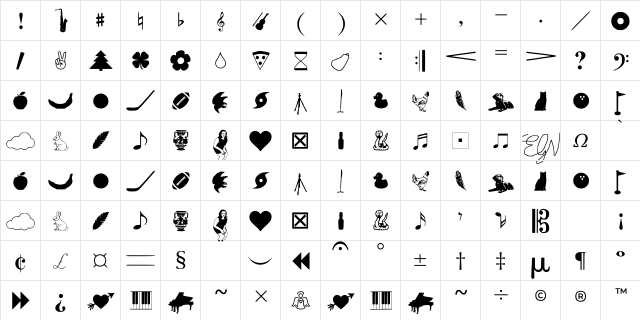 Markbats Regular  glyph index