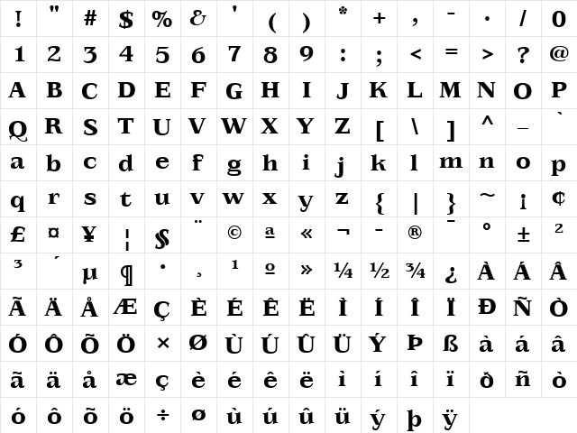 AISwan Black Expanded  glyph index