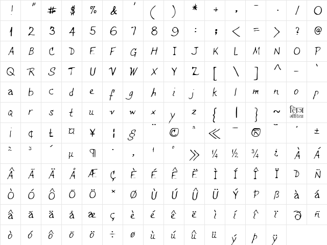 LEHN234 Regular  glyph index