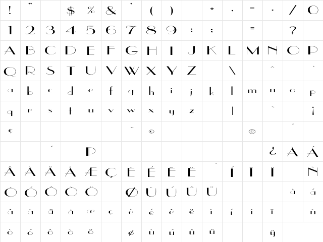 UppEa Ex Regular  glyph index